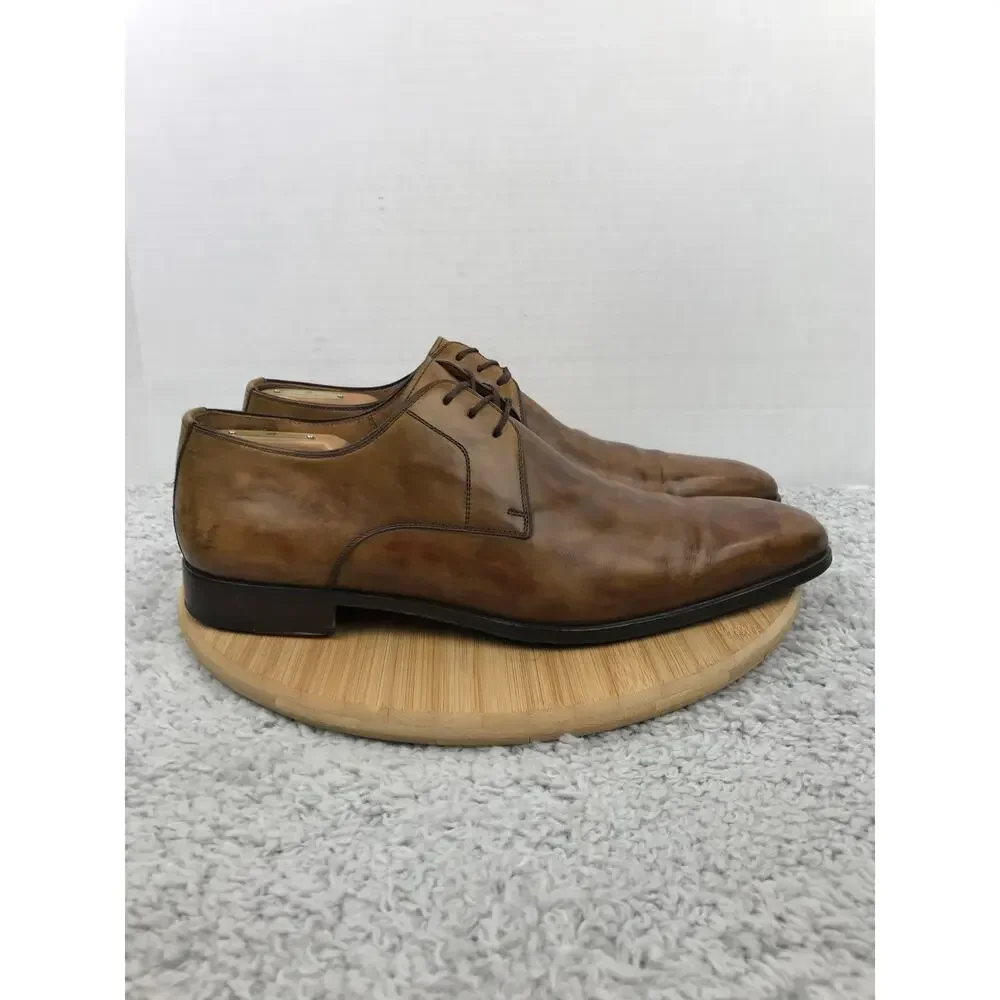 Magnanni Mens 11 Brown Leather Plain Toe Career Office Oxford Derby Dress Shoe
